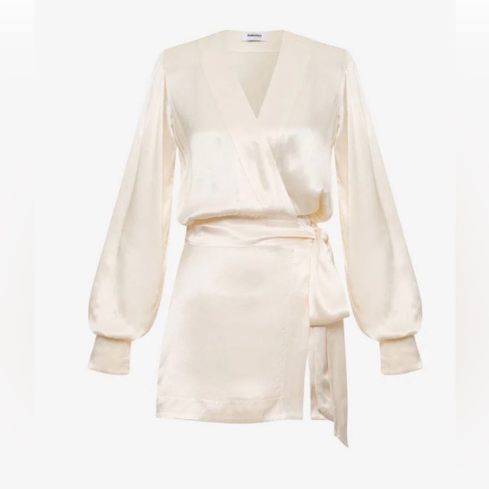 RUMORED ROSE WRAP MINI DRESS in off white size Small
